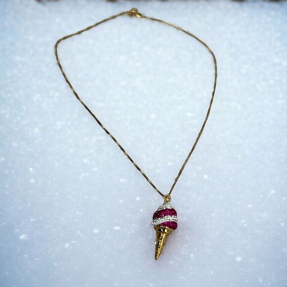 Simone I. Smith Sterling Pink Clear Crystal IceCream Cone Pendant Necklace, New - Picture 5 of 10